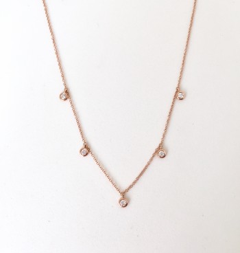 14K 5 diamond bezel droplet necklace