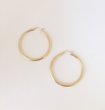 14K Yellow Gold Thick Hoop Earrings