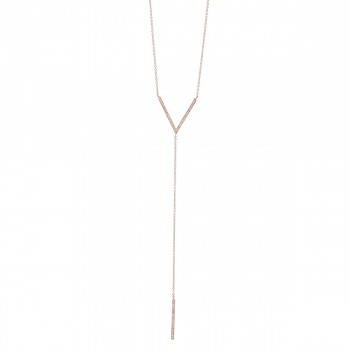 V lariat double diamond bar necklace